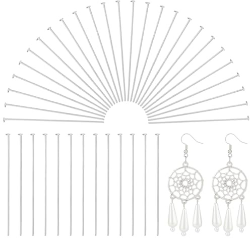 UNICRAFTALE Ca. 200 Stück Edelstahl Kopfnadeln Metall Ösennadeln 70 mm Gerade Flache Kopfnadeln Ohrringnadeln Für Die Herstellung von Ohrringen Armbändern Und Schmuck