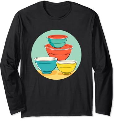 Bol mélangeur de cuisine rétro, bols nostalgiques d'inspiration vintage Manche Longue