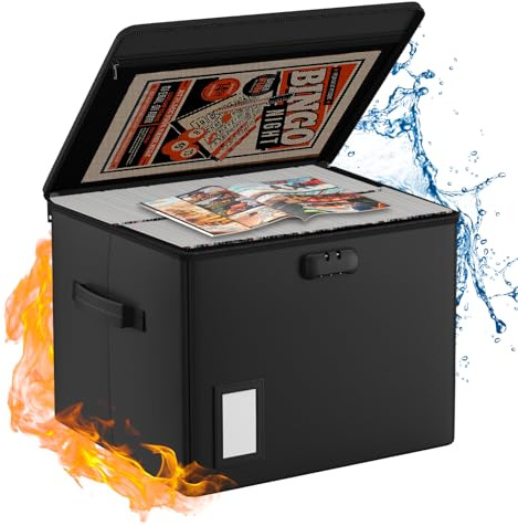 ENGPOW Boîte de rangement ignifuge pour documents,bandes dessinées,39,5 x 38 x 29 cm,grande boîte pliable pour bandes dessinées avec verrou,conteneur robuste pour magazines,journaux