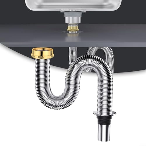 for HPLIVE Bathroom Stainless Steel Sink Siphon Waste Drain Flexible Pipe Hose,sink plumbing parts(40cm)
