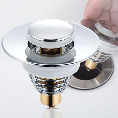 TOUKBEAU Sink Plug Replacement, Stainless Steel Push​Style Plug for Sink, Pop Up Sink Hole Plug Cover with Strainer for Kitchen and Bathroom, Bath, Basin - Silver / 27-41mm