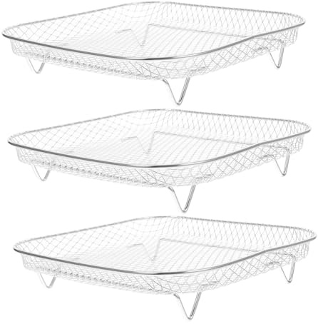 LALADEFIEE 3 Stücke Edelstahl Stapelbare Körbe aus Edelstahl für Heißluftfritteusen Multifunktionale Grill und Abtropfgitter Geeignet für Luftfritteuse Backofen und Dampfgarer