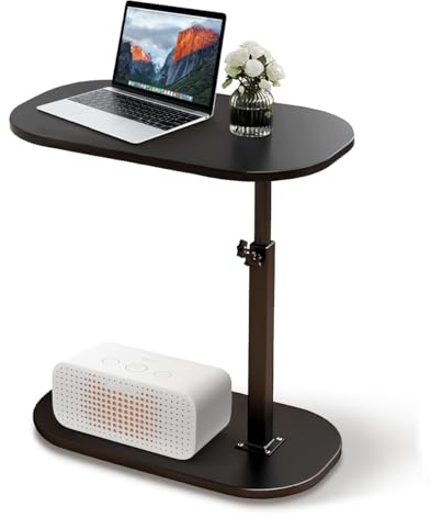 XUDREZ Beistelltisch in C-Form, drehbar um 360°, Couchtisch für Wohnzimmer, kleiner moderner Couchtisch für Bett/Badewanne (schwarz und schwarz)