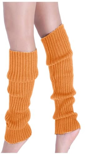 Stulpen Damen Lange Winter Legwarmer Gestrickt Verdicken Beinwärmer Overknee Strümpfe Tanzen Strumpf Knit Crochet Socken Legging Gestrickte Winter Thermo Beinstulpen Kniestrümpfe (Orange, One Size)