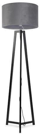 ValueLights | Black Wood Tripod Floor Lamp with Grey Velvet Drum Lampshade Living Room Light | Floor Lamps, Home Décor & Improvement Essential | Included LED Bulb