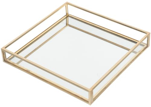 HOLIDYOYO Brass Border Vanity Tray 6.10 in Decorative Tray for Perfume Makeup Jewellery Trinkets Dresser Top Organizer Bathroom Counter Home Decor Display