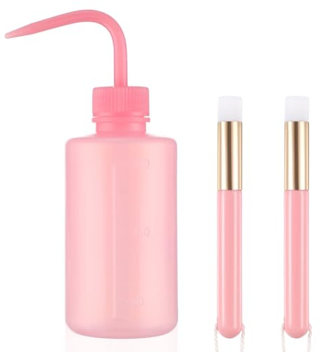 COMNICO Wimpern Shampoo Pinsel-Spülflaschen Sets 1 x 250 ml Kunststoff Waschflasche und 2 x Gesichts-Nase Mitesser Reinigungsbürsten für Tatoo-Wimpernverlängerungszubehör (Rosa)