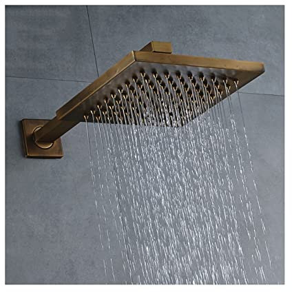 Regenduschkopf aus Messing, mit Hochdruck-Arm, Wasserfall, Ganzkörperabdeckung, Anti-Verstopfungsdüsen, Antik-Messing-Finish, 20,3 cm