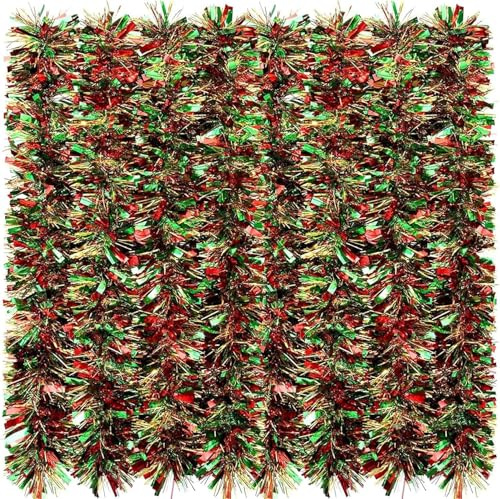 10M Christmas Tinsel Garland, Mixed Color Metallic Tinsel Chunky Glittering Tinsel Chunky Xmas Tinsel for Indoor/Outdoor Christmas Party Decorations & Festivals