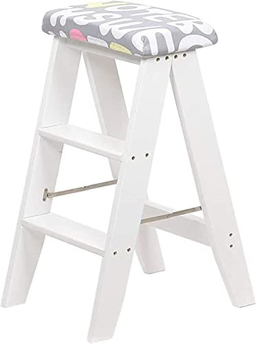 Escabeau pliable à 3 marches avec siège en éponge - Tabouret d'escalade portable pour la maison et le jardin - Escabeau d'escalier en bois robuste