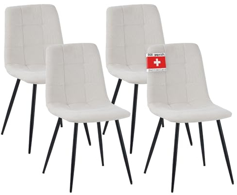 ALBATROS Esszimmerstuhl Bora mit Cord Bezug, 4er Set Beige, stilvolles Vintage Design, belastbar mit 110Kg, Polsterstuhl - Moderner Küchenstuhl, Stuhl Esszimmer oder Esstisch Stuhl