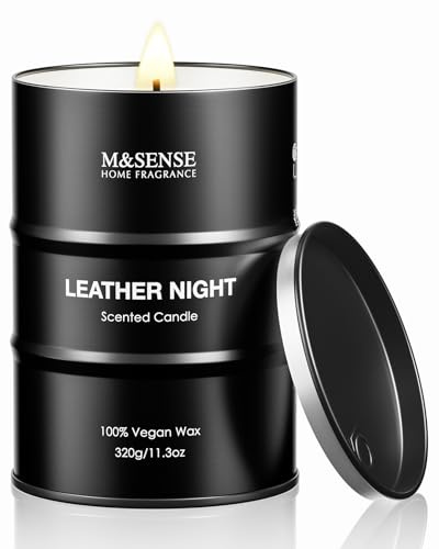 M&SENSE Leder Duftkerzen (320g, 70h) – Natürliche Sojawachs-Kerze für Männer – Stressabbau durch Aromatherapie – Geburtstagsgeschenk für Männer