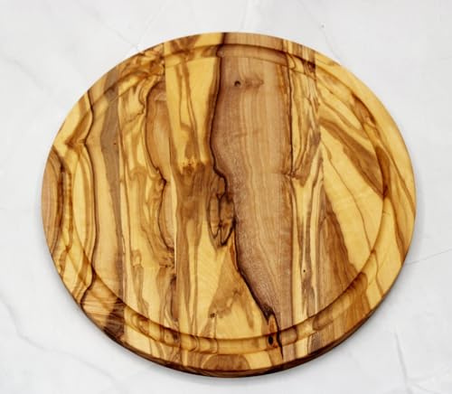 DAGDEG Tabla redonda de madera de olivo, tabla para pizza, plato de pizza de madera, tabla de desayuno de madera, diámetro 30 cm, hecha a mano (30 cm)