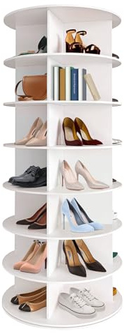 Biudxbo Drehbarer Schuhschrank,7-stöckiges Schuhregal,360 Grad Große Rundes Karussell Kapazität Vitrine,Holz-Eck-Schuh Schrank Für 32 Paar Schuhe,Weiß,160x21cm