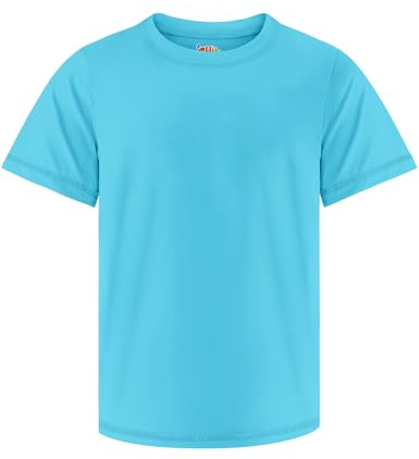 Boys Rash Guard Swim Shirt UPF 50+ Sun Shirts Short Sleeve Swimwear Quick Dry Fit Fishing Watersport Shirts for Kids Sky Blue 12-14Y