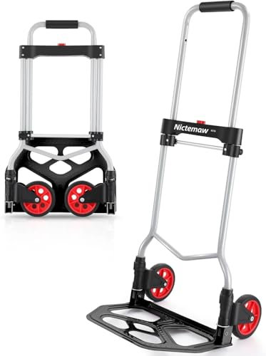 Nictemaw Klappbare Handkarre aus Aluminium, Teleskopgriff, 100 cm, für Industrie und Haushalt, Kapazität 100 kg, Schwarz