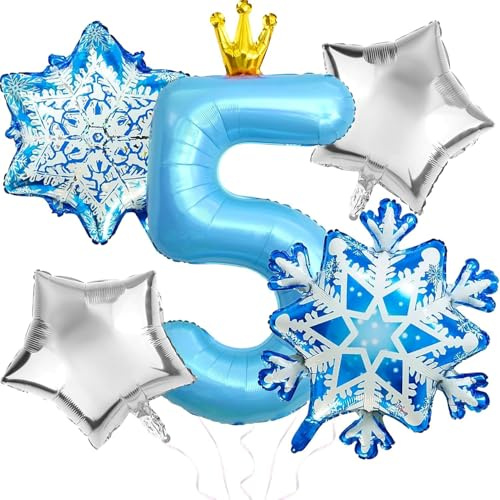 Globos de Aluminio de Copo de Nieve, Globos Copos de Nieve, Globo Numero 5 Cumpleaños, Globo Foil Copo de Nieves, Globoes de Nieves, Globoes Numero 5, Globoss Temáticos de Invierno