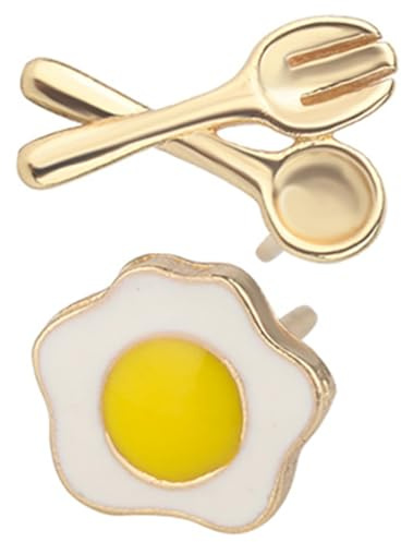 CONGARTENO Pendientes Asimétricos de Huevo Escalfado y Comida Divertidos, Pendientes Decorativos de Metal Dorado, Joyería para Mujer, Uso Diario, Diseño Pequeño y Ligero