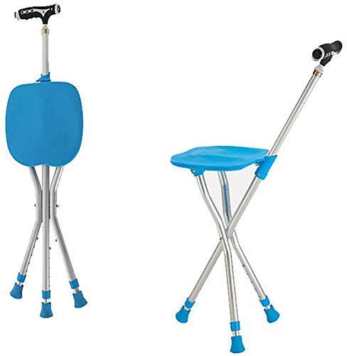 DUIRHNFV Béquilles réglables, Tabouret de siège en Canne rétractable léger bâton de Marche avec lumière LED pour Chaise Pliante de Repos de Voyage en Plein air pour Personnes âgées, béquilles Bleues