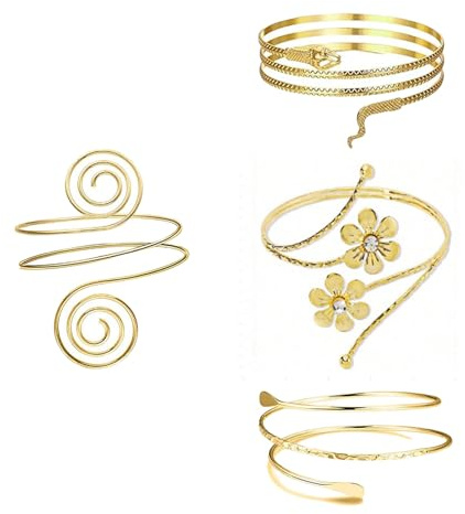 XNBTFK 4 PCS Gold Arm Cuff Set, Stylish Arm Bracelet for Women, Adjustable Upper Arm Jewelry for Special Occasions and Daily Wear, Gold Arm Cuff Upper Arm Bangle