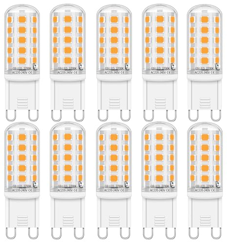 Auting G9 LED Lampe für G9-Sockel, Warmweiß (2700K), 400 Lumen, 4W Ersatz für herkömmliche 30W-Leuchtmittel, nicht dimmbar, kein Flackern, 10-er Pack | Flimmerfreie LED-Technologie für komfortable Beleuchtung, geeignet für dekorative Haushaltsleuchten