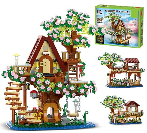 Unativer 3 in 1 Cherry Blossom Tree House Building Blocks Set, 959 PCS Wooden Forest TreeHouse Creative Construction Model Toys, Christmas Birthday Gifts for Adults, Girl, Boy Age 6+