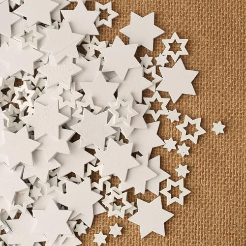 HERZWILD 300 Stück Holzsterne Weiß Ø 1 cm; 2 cm; 3 cm zum Basteln und Dekorieren, Streudeko für Weihnachten, Hochzeit, Geburtstag, Tischdeko