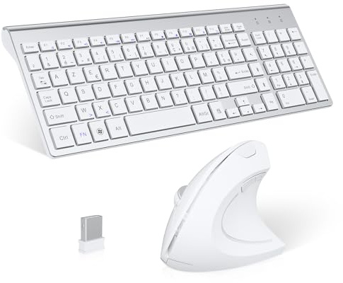 2.4GHz sans Fil Vertical Ergonomique Souris et Clavier Combo Slim Portable Taille pour PC Ordinateur de Bureau Ordinateur Portable Tablette Mac (Right-Handed) (Blanc)