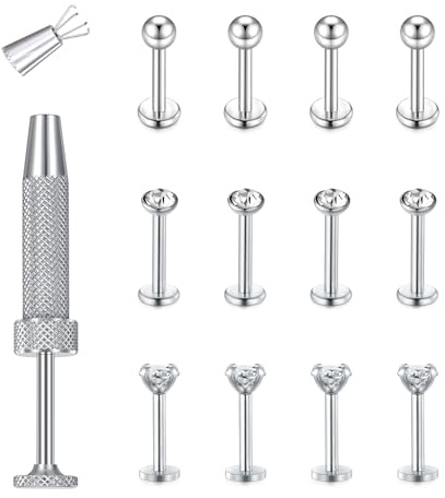 MODRSA Tragus Piercing Lippenpiercing,12PCS 16G Piercing Lippe Für Ttragu Lip Helix Conch Piercings Lippe Stecker Chirurgenstahl Kugeln CZ 8mm