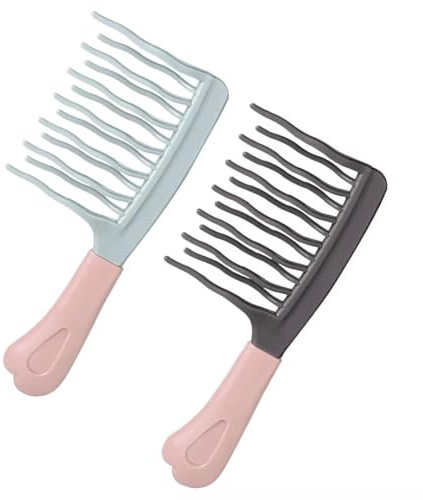 Double-Row Wide Tooth Curling Comb, 2Pcs Detangling Comb with Double-Row Wavy Tooth for Curls,Anti-Pull Scalp Massage, Showercomb for Hair Care, Unisex, Hairdressing Styling Tool(Gray, Green)