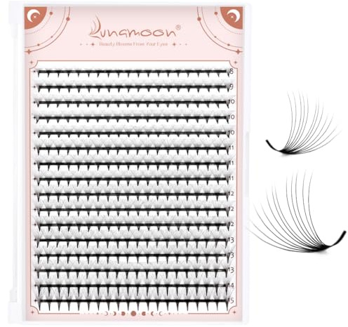 Lunamoon 12D Extension Ciglia a Ventaglio Premontate 320pcs 0.07-C 8-15mm | Ciuffetti Ciglia a Ventaglio 12d Extension Ciglia Volume Russo Premade fans lashes Ideale per uso domestico e professionale