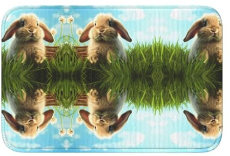 Tcoay rutschfeste, saugfähige Badezimmer-Fußmatte, Teppich, Hase auf dem Gras