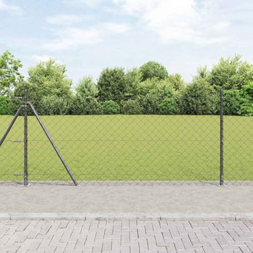 Grey Steel Chain Link Fence with Posts, 0.8 x 10 m, Durable Outdoor Barrier for Garden & Yard, Weather-Resistant Property Boundary & Privacy Screen, Easy Assembly