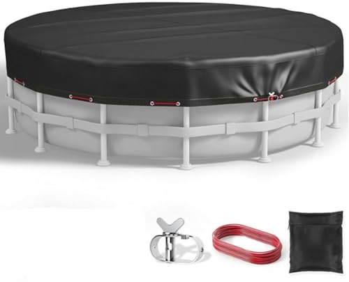 FUBESK 6-16ft Round Above Ground Pool Cover with Winch and Cable, Waterproof Dustproof Sunproof for Insulation and Protection