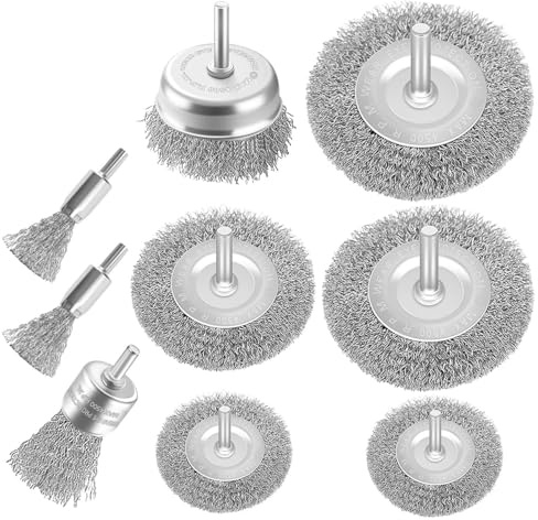 9PCS Wire Brush Drill Set, Steel Wool Wire Wheel Cup Brush Drills for Metal Rust Removal, Corrosion and Scrub Surfaces