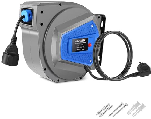 Himimi Carrete de cable retráctil automático de 15 m + 1 m, resistente, de 1500 W a 3000 W, resistente al agua, para uso en interiores y exteriores, con montaje en pared o techo (Blue)