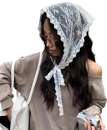 SweatyRocks Women's Lace Triangle Hair Bandanas Boho Summer Headband Head Kerchief White One-Size