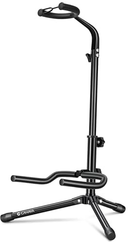 CAHAYA Guitar Stand Universal Height Adjustable Floor Tripod Neck Holder | Height 62.5-72.4cm, 22cm Wide Cradle Fits Acoustic, Electric & Bass. 5mm Foam Padded Tripod For Home Or Studio