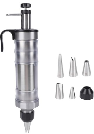 Naroote Prensa para Galletas, Kit de Pistola para Galletas de Acero Inoxidable con 6 Boquillas Intercambiables, Herramienta para Decorar Postres para El Hogar, Acampadas y Picnics