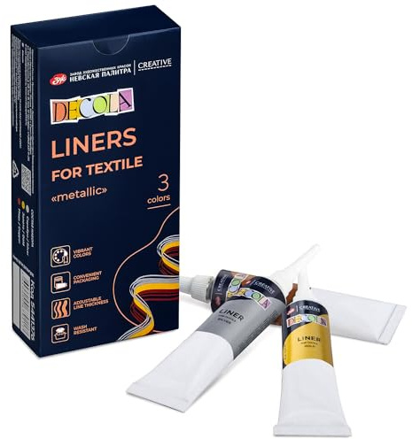 Decola Metallic Textilfarben Konturen 3x19ml Gold Silber und Kupfer | Metallic-Konturen für Textil 3x19 ml Gold Silber Kupfer, waschbar, Linien und Akzente auf Baumwolle