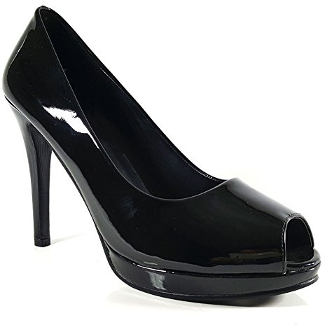 (BS12926) - NEW Mens Womens Drag Queen Cross Dresser HIGH Heel PEEP Toe Court Shoes Big Sizes UK 9,10,11,12 (12 UK / EU46, Black Pat)
