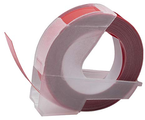 vhbw 3D Prägeband-Schriftband-Kassette kompatibel mit Dymo 1855 | 1610, 1595GY, 1745, 1755, 1765, 1805 Etiketten-Drucker 3m x 9mm Weiß auf Rot