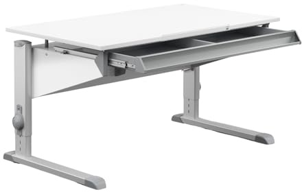 Moll Sprinter Kinderschreibtisch höhenverstellbar | mitwachsend, ergonomisch & neigbar für aufrechtes Sitzen | ideal für Schulkinder | Schreibtisch weiß optional mit Schublade | Made in Germany
