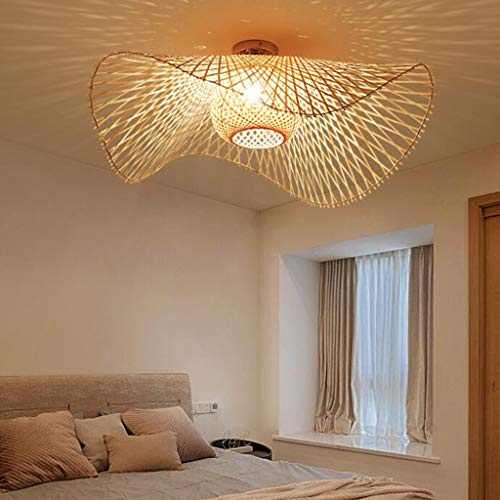 Plafoniera vintage rattan Plafoniera tonda bambù retrò Lampada soffitto vimini camera letto Soggiorno sospensione Sala studio Balcone Corridoio d'ingresso Apparecchio[Classe energetica A ++],65cm