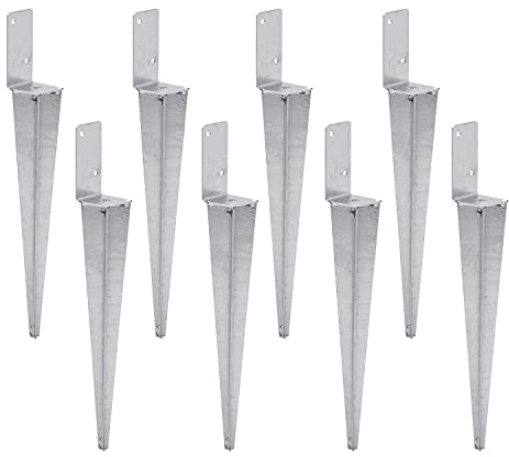 TRIBECCO 8 soportes universales para postes, para clavar, L, galvanizados en caliente, manguito de impacto, manguito de suelo, ancla, acero plateado (8, 70 x 600)