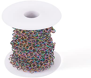 Bästa 16,4 fot rostfritt stål kors Rolo-kedjor 5 x 5 x 0,9 mm färgglada lödda vridna regnbågskedjelänkar med spole för gör-det-själv-smyckestillverkning