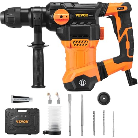 VEVOR 1-1/4 Inch SDS-Plus Rotary Hammer Drill, 13 Amp Corded Drills, Heavy Duty Chipping Hammers w/Vibration Control & Safety Clutch, Electric Demolition Hammers Variable Speed, Power Tool For Concret