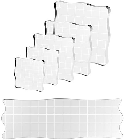 6 Pcs Stamp Blocks with Grid and Grip, Acrylic Clear Stamping Blocks Set Essential Stamping Tools for Scrapbooking Crafts Card Making, Assorted Sizes
