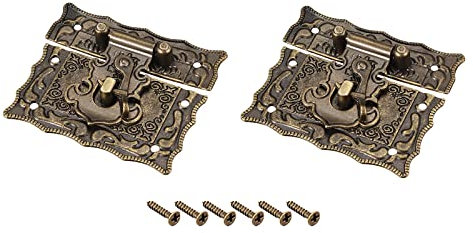 METALLIXITY Caja Aldaba Cierre (68x58mm/2,68x2,28) 2uds, Zinc Aleación Cofre Cierre decorativo Pestillo con Tornillos - para Muebles Madera Caja Estuche, Bronce Tono