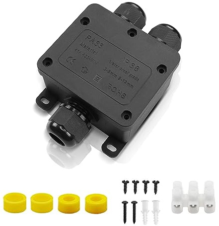 Boîte de Jonction de Plein Air ，IP68 Boite de Derivation Etanche Exterieur，Boîte de jonction électrique jardin extérieur 4 Voies Connecteurs Boîte pour Câble Ø 4 à 10mm (3 Voies Y, Noir)